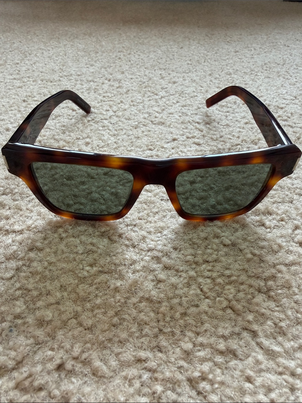 Saint Laurent Tortoiseshell Square Sunglasses With Dark Green Lenses Sl469